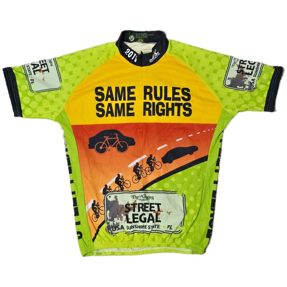 Sumter Landing Bicycle Club Street Legal Cycling Jersey Men L Yellow Green (AC)